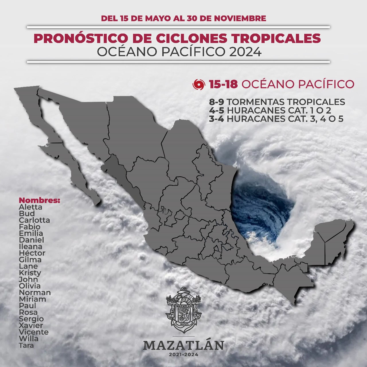 Se pronostican entre 15 y 18 sistemas en el Océano Pacífico.