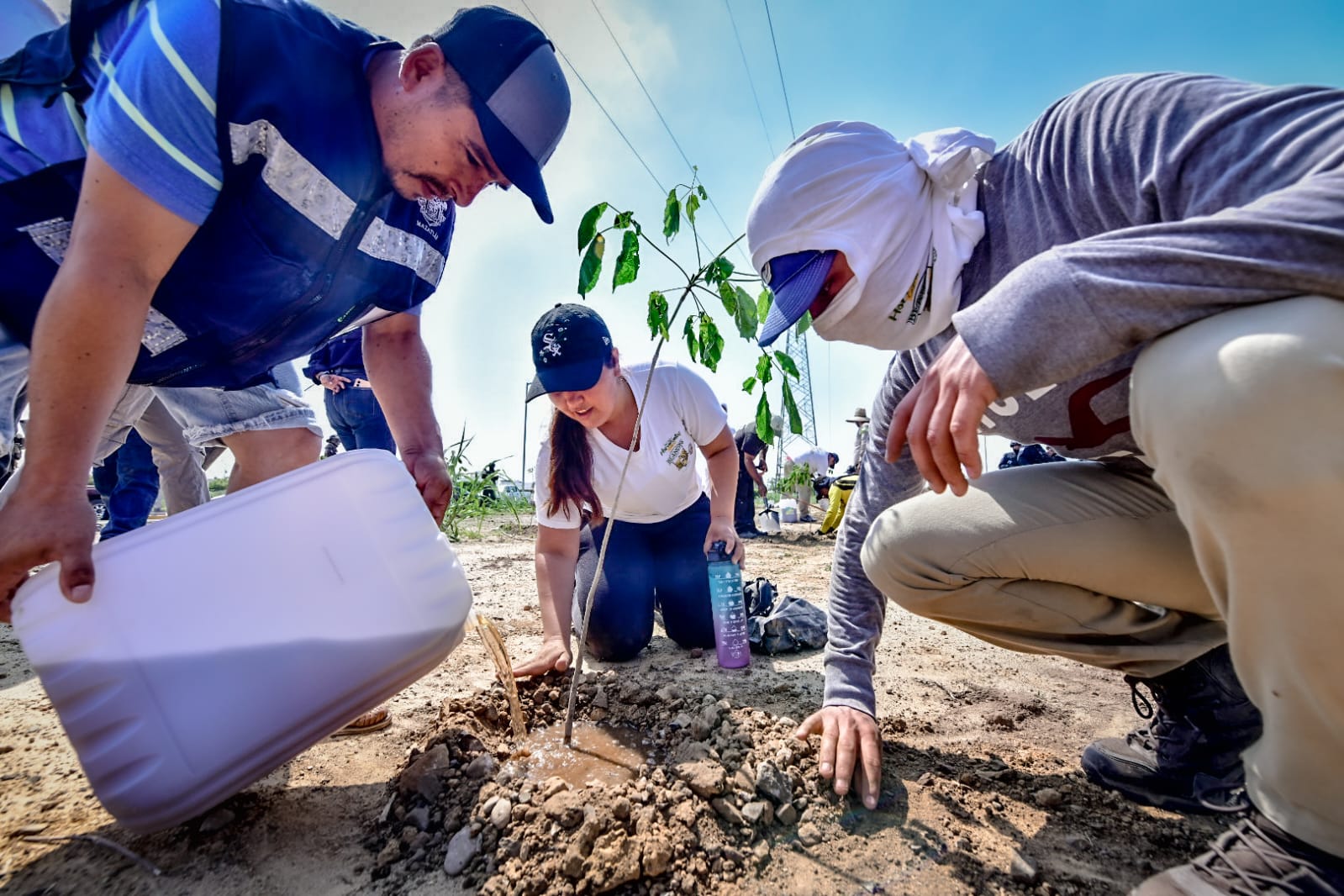 El Acalde Edgar González, la Presidenta del Sistema DIF, María Teresa Apodaca de González; la Directora de Ecología, Eunice Murúa Figueroa y cientos de ciudadanos realizaron la plantación de árboles en la Avenida Delfín y de manera simultánea en otros puntos de la ciudad.