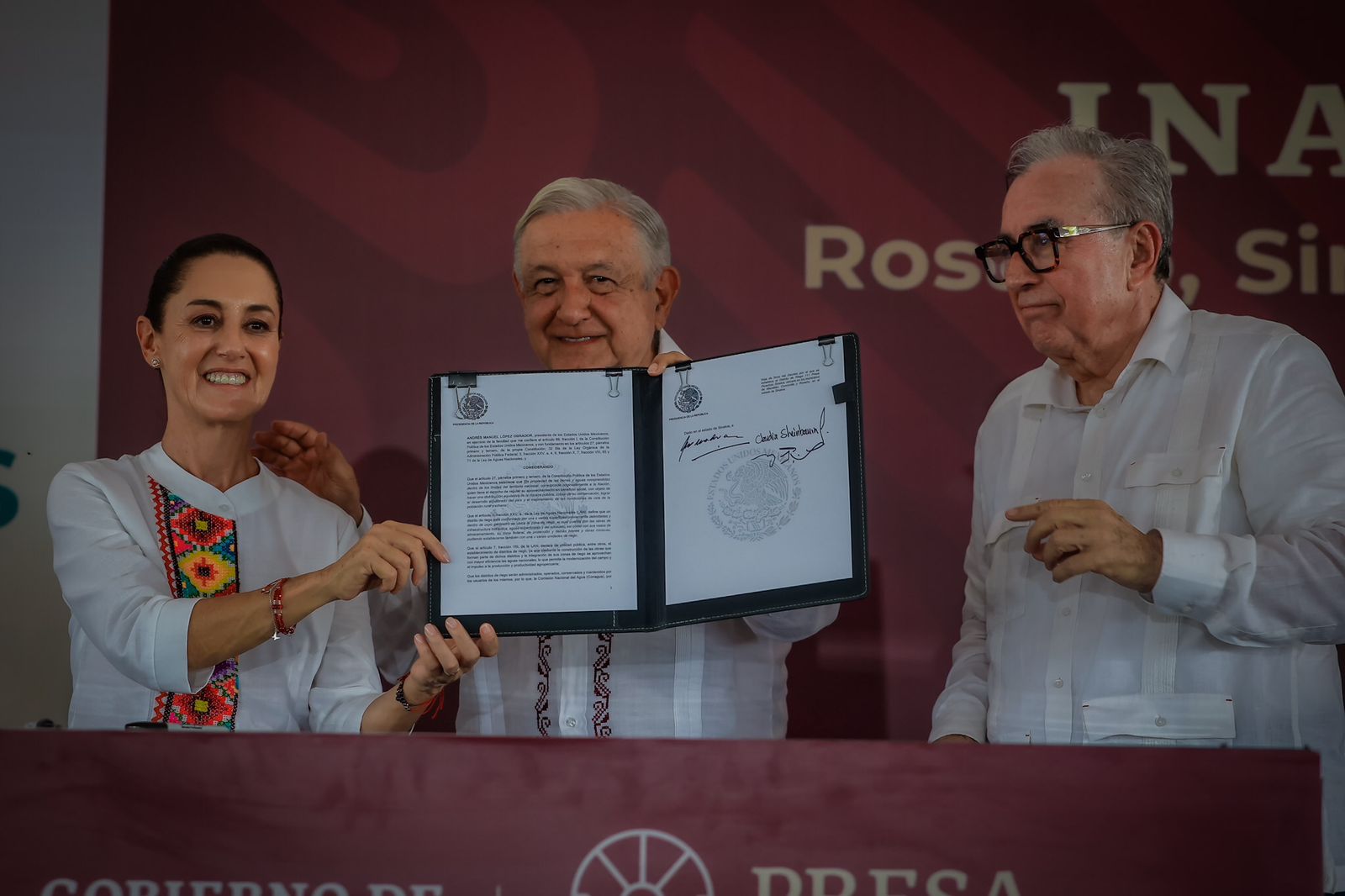 -	El gobernador del estado acompañó al presidente de México, Andrés Manuel López Obrador, y a la presidenta electa, Claudia Sheinbaum, a la inauguración del Distrito de Riego de la presa Picachos
