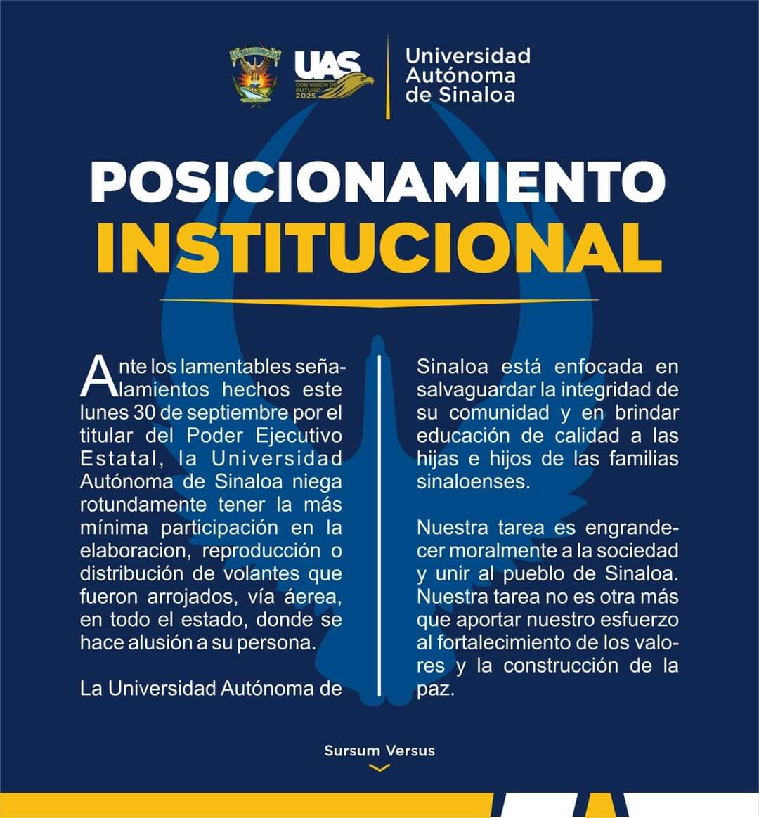 -	Rechaza contundentemente la UAS señalamientos del Gobernador.