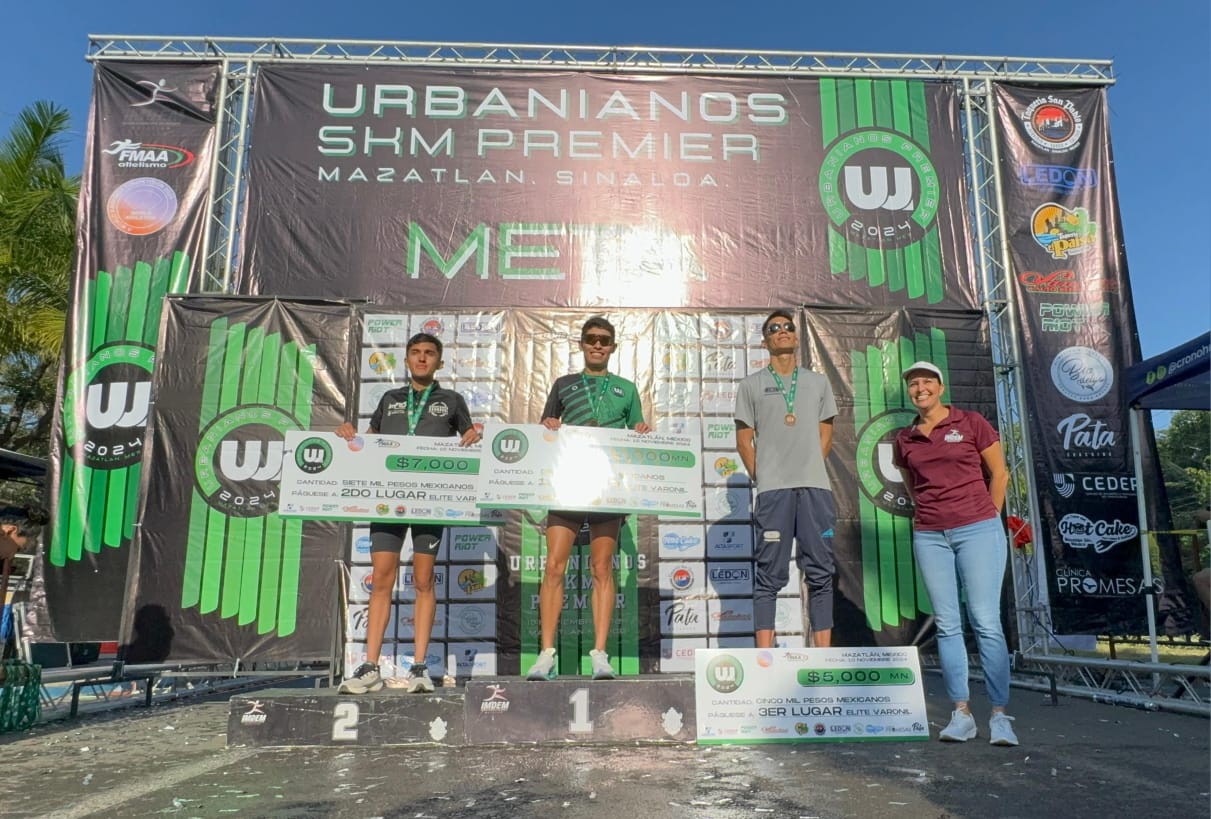 -	La atleta zacatecana y el mediofondista fresnillense cruzan en primer lugar la categoría Elite de la pedestre a la que asistieron 350 competidores 