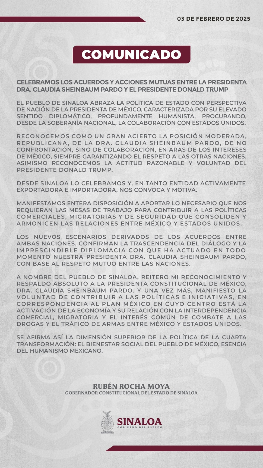 La presidenta de México, Claudia Sheinbaum, sostuvo una conversación con su homólogo estadounidense, Donald Trump, en la que acordaron reforzar la cooperación bilateral en materia de seguridad y comercio. 