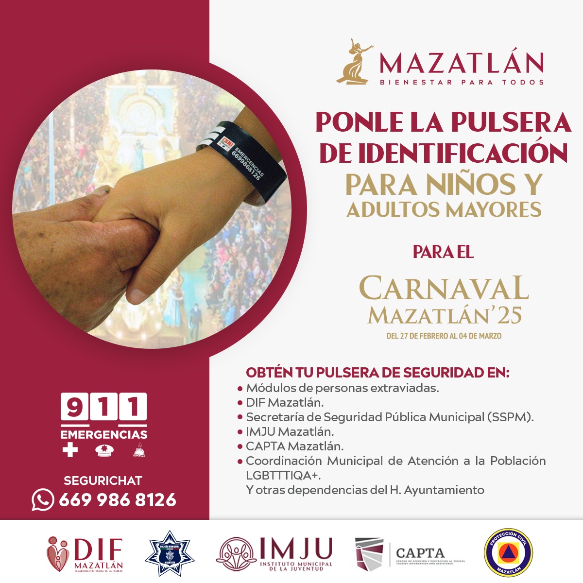 Las pulseras se estarán entregando conjuntamente en los 4 módulos que estarán instalados en los accesos a la zona de Olas Altas, así como en los cuatro módulos más que se ubicarán el domingo y martes de los desfiles.