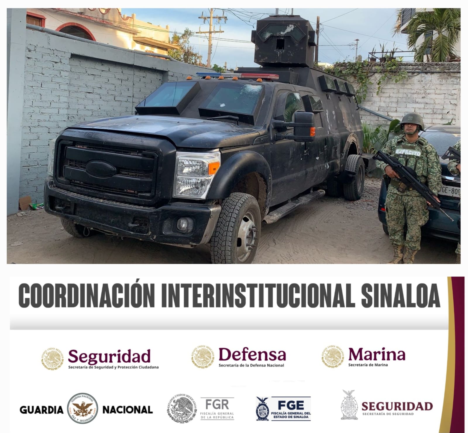 - En Concordia, el Grupo Interinstitucional asegura vehículo blindado y modificado tipo monstruo, además de armamento y municiones.
