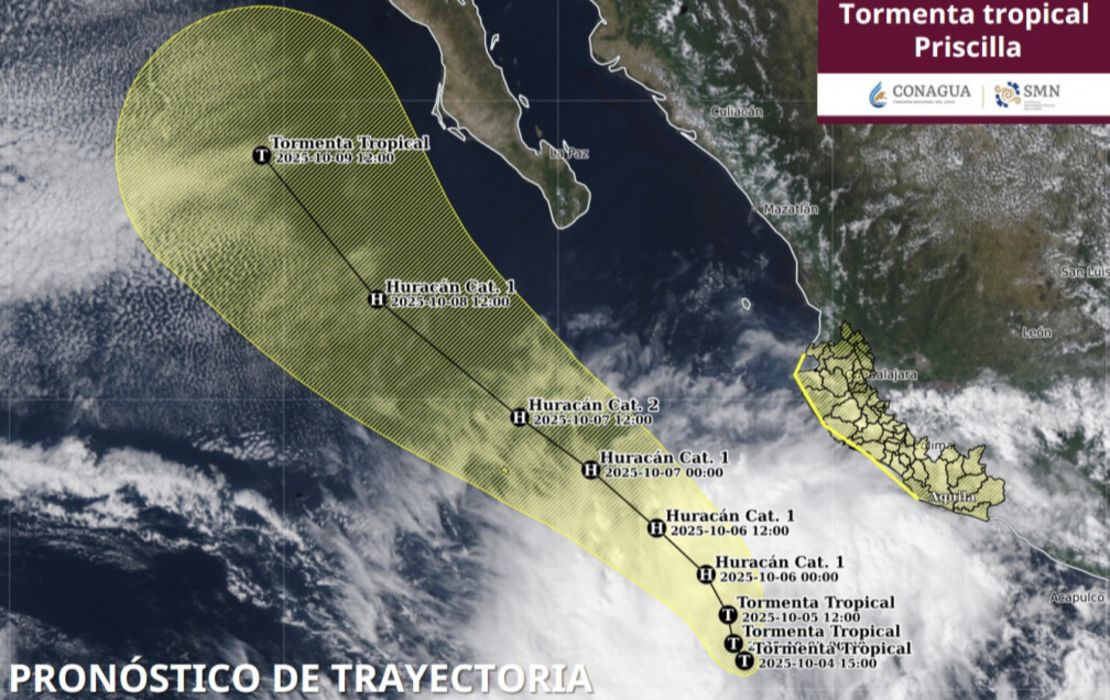 La tormenta tropical “Priscilla” provocará fuertes lluvias en varios estados del país en las próximas horas