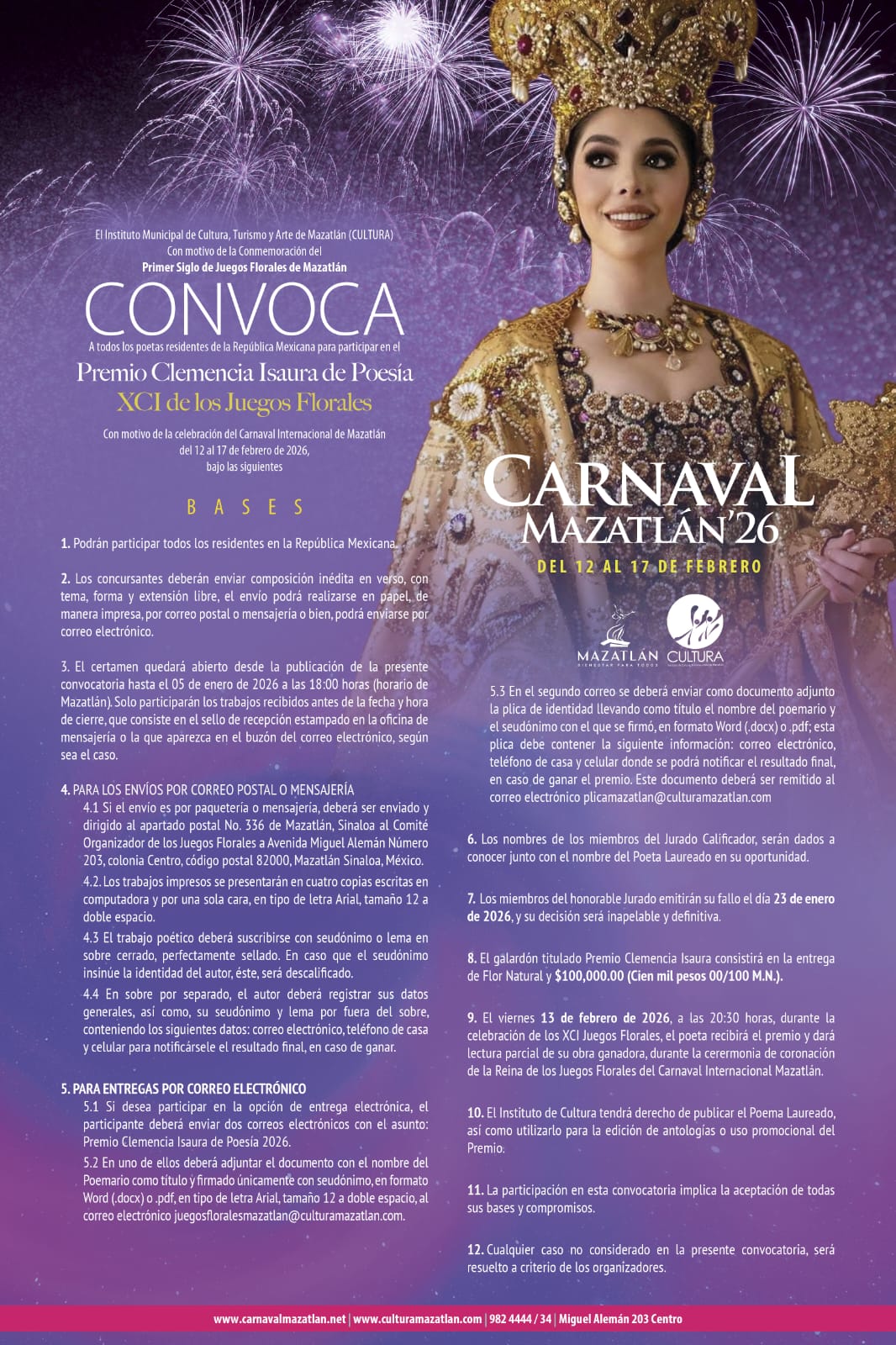 El comité organizador del Premio Clemencia Isaura de Poesía uno de los más prestigiados de México, ha recibido 307 poemarios, y se espera que en los próximos días el interés por participar aumente. El premio será de 100 mil pesos y la Flor Natural para el poema ganador.