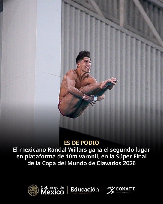 Randal Willars obtuvo la plata en la plataforma de 10 metros y dio a México su quinta medalla en la Super Final de la Copa del Mundo de Clavados