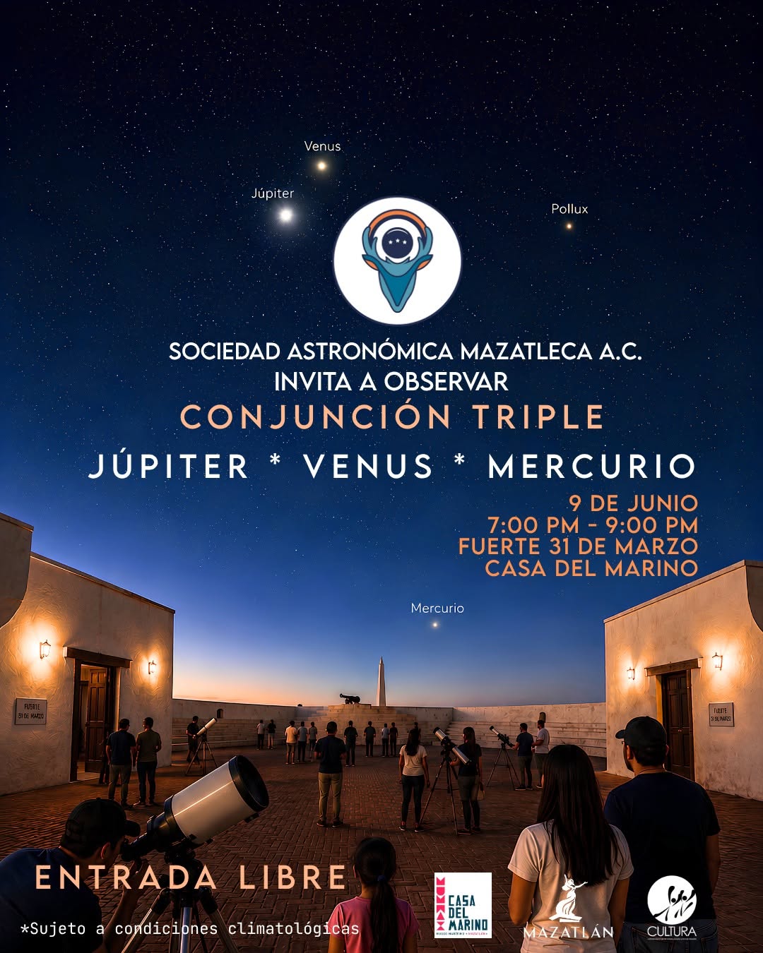 El Fuerte 31 de Marzo se convertirá en un mirador al infinito: Mazatlán contemplará la danza de Júpiter, Venus y Mercurio